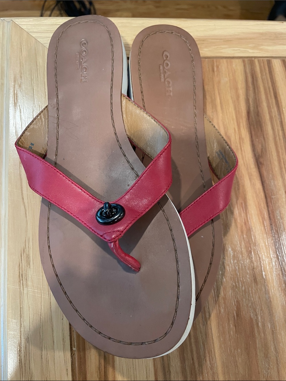 Coach red leather sandals